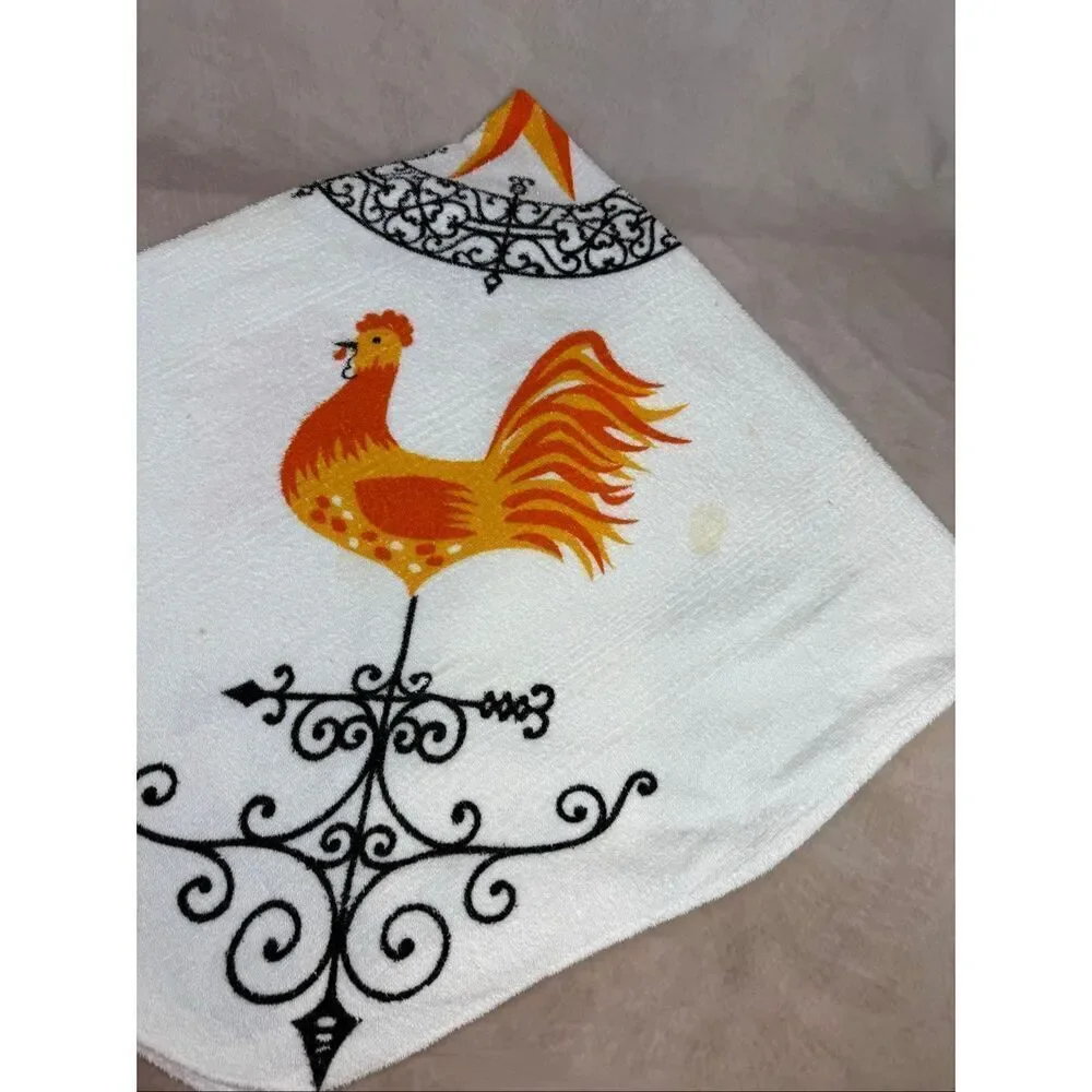 Vintage Terrycloth Chicken Rooster Tablecloth MCM Mod READ